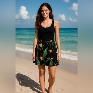 Reitmans black floral bird of paradise skirt size 16 EUC